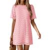 imagePRETTYGARDEN Womens 2026 Summer Casual Short Dresses Embroidered Lace Short Sleeve Boho Mini Dress Beach Vacation ClothesPink