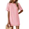 imagePRETTYGARDEN Womens 2026 Summer Casual Short Dresses Embroidered Lace Short Sleeve Boho Mini Dress Beach Vacation ClothesPink