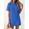 imagePRETTYGARDEN Womens 2026 Summer Casual Short Dresses Embroidered Lace Short Sleeve Boho Mini Dress Beach Vacation ClothesRoyal Blue