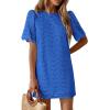 imagePRETTYGARDEN Womens 2026 Summer Casual Short Dresses Embroidered Lace Short Sleeve Boho Mini Dress Beach Vacation ClothesRoyal Blue