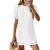 imagePRETTYGARDEN Womens 2026 Summer Casual Short Dresses Embroidered Lace Short Sleeve Boho Mini Dress Beach Vacation ClothesWhite