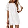 imagePRETTYGARDEN Womens 2026 Summer Casual Short Dresses Embroidered Lace Short Sleeve Boho Mini Dress Beach Vacation ClothesWhite