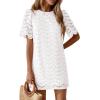 imagePRETTYGARDEN Womens 2026 Summer Casual Short Dresses Embroidered Lace Short Sleeve Boho Mini Dress Beach Vacation ClothesWhite