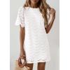 imagePRETTYGARDEN Womens 2026 Summer Casual Short Dresses Embroidered Lace Short Sleeve Boho Mini Dress Beach Vacation ClothesWhite