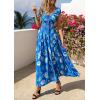 imagePRETTYGARDEN Womens Boho Maxi Dress 2026 Summer Cap Sleeve Long Flowy Beach Vacation Floral Sundresses Spring Resort WearBlue White Floral