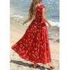 imagePRETTYGARDEN Womens Boho Maxi Dress 2026 Summer Cap Sleeve Long Flowy Beach Vacation Floral Sundresses Spring Resort WearBrick Red Floral