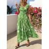 imagePRETTYGARDEN Womens Boho Maxi Dress 2026 Summer Cap Sleeve Long Flowy Beach Vacation Floral Sundresses Spring Resort WearGreen White Floral