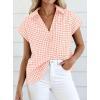 imagePRETTYGARDEN Womens Button Down Shirts V Neck Short Cap Sleeve Collared Plaid Tops 2026 Summer Spring Casual Blouses ClothesLight Pink
