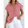 imagePRETTYGARDEN Womens Button Down Shirts V Neck Short Cap Sleeve Collared Plaid Tops 2026 Summer Spring Casual Blouses ClothesWine Red