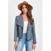 imagePRETTYGARDEN Womens Faux Suede Jackets 2026 Fashion Fall Clothes Long Sleeve Open Front Cropped Coat OutwearGrey Blue
