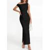 imagePRETTYGARDEN Womens Floral One Shoulder Maxi Dress 2026 Summer Spring Bodycon Ruched Side Slit Elegant Cocktail Party DressesBlack