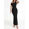 imagePRETTYGARDEN Womens Floral One Shoulder Maxi Dress 2026 Summer Spring Bodycon Ruched Side Slit Elegant Cocktail Party DressesBlack