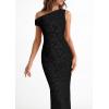 imagePRETTYGARDEN Womens Floral One Shoulder Maxi Dress 2026 Summer Spring Bodycon Ruched Side Slit Elegant Cocktail Party DressesBlack