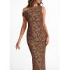 imagePRETTYGARDEN Womens Floral One Shoulder Maxi Dress 2026 Summer Spring Bodycon Ruched Side Slit Elegant Cocktail Party DressesBrown