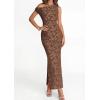 imagePRETTYGARDEN Womens Floral One Shoulder Maxi Dress 2026 Summer Spring Bodycon Ruched Side Slit Elegant Cocktail Party DressesBrown