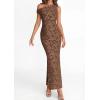 imagePRETTYGARDEN Womens Floral One Shoulder Maxi Dress 2026 Summer Spring Bodycon Ruched Side Slit Elegant Cocktail Party DressesBrown