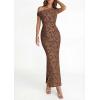 imagePRETTYGARDEN Womens Floral One Shoulder Maxi Dress 2026 Summer Spring Bodycon Ruched Side Slit Elegant Cocktail Party DressesBrown