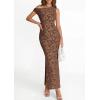 imagePRETTYGARDEN Womens Floral One Shoulder Maxi Dress 2026 Summer Spring Bodycon Ruched Side Slit Elegant Cocktail Party DressesBrown