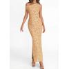 imagePRETTYGARDEN Womens Floral One Shoulder Maxi Dress 2026 Summer Spring Bodycon Ruched Side Slit Elegant Cocktail Party DressesKhaki