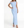 imagePRETTYGARDEN Womens Floral One Shoulder Maxi Dress 2026 Summer Spring Bodycon Ruched Side Slit Elegant Cocktail Party DressesLight Blue