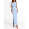 imagePRETTYGARDEN Womens Floral One Shoulder Maxi Dress 2026 Summer Spring Bodycon Ruched Side Slit Elegant Cocktail Party DressesLight Blue