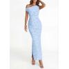imagePRETTYGARDEN Womens Floral One Shoulder Maxi Dress 2026 Summer Spring Bodycon Ruched Side Slit Elegant Cocktail Party DressesLight Blue