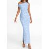imagePRETTYGARDEN Womens Floral One Shoulder Maxi Dress 2026 Summer Spring Bodycon Ruched Side Slit Elegant Cocktail Party DressesLight Blue
