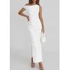 imagePRETTYGARDEN Womens Floral One Shoulder Maxi Dress 2026 Summer Spring Bodycon Ruched Side Slit Elegant Cocktail Party DressesWhite