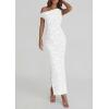 imagePRETTYGARDEN Womens Floral One Shoulder Maxi Dress 2026 Summer Spring Bodycon Ruched Side Slit Elegant Cocktail Party DressesWhite