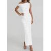 imagePRETTYGARDEN Womens Floral One Shoulder Maxi Dress 2026 Summer Spring Bodycon Ruched Side Slit Elegant Cocktail Party DressesWhite