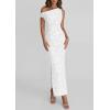 imagePRETTYGARDEN Womens Floral One Shoulder Maxi Dress 2026 Summer Spring Bodycon Ruched Side Slit Elegant Cocktail Party DressesWhite