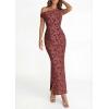 imagePRETTYGARDEN Womens Floral One Shoulder Maxi Dress 2026 Summer Spring Bodycon Ruched Side Slit Elegant Cocktail Party DressesWine Red