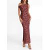 imagePRETTYGARDEN Womens Floral One Shoulder Maxi Dress 2026 Summer Spring Bodycon Ruched Side Slit Elegant Cocktail Party DressesWine Red