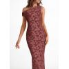 imagePRETTYGARDEN Womens Floral One Shoulder Maxi Dress 2026 Summer Spring Bodycon Ruched Side Slit Elegant Cocktail Party DressesWine Red