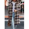 imagePRETTYGARDEN Womens Plaid Shacket Jacket Fall Fashion 2026 Long Sleeve Button Up Flannel Shirt Winter Clothing Woolen CoatsBrown
