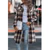 imagePRETTYGARDEN Womens Plaid Shacket Jacket Fall Fashion 2026 Long Sleeve Button Up Flannel Shirt Winter Clothing Woolen CoatsBrown