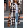 imagePRETTYGARDEN Womens Plaid Shacket Jacket Fall Fashion 2026 Long Sleeve Button Up Flannel Shirt Winter Clothing Woolen CoatsBrown