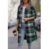 imagePRETTYGARDEN Womens Plaid Shacket Jacket Fall Fashion 2026 Long Sleeve Button Up Flannel Shirt Winter Clothing Woolen CoatsDark Green