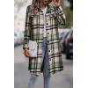 imagePRETTYGARDEN Womens Plaid Shacket Jacket Fall Fashion 2026 Long Sleeve Button Up Flannel Shirt Winter Clothing Woolen CoatsGreen