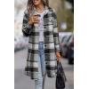 imagePRETTYGARDEN Womens Plaid Shacket Jacket Fall Fashion 2026 Long Sleeve Button Up Flannel Shirt Winter Clothing Woolen CoatsGrey