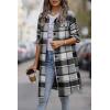 imagePRETTYGARDEN Womens Plaid Shacket Jacket Fall Fashion 2026 Long Sleeve Button Up Flannel Shirt Winter Clothing Woolen CoatsGrey