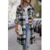 imagePRETTYGARDEN Womens Plaid Shacket Jacket Fall Fashion 2026 Long Sleeve Button Up Flannel Shirt Winter Clothing Woolen CoatsGrey