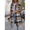 imagePRETTYGARDEN Womens Plaid Shacket Jacket Fall Fashion 2026 Long Sleeve Button Up Flannel Shirt Winter Clothing Woolen CoatsKhaki