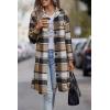 imagePRETTYGARDEN Womens Plaid Shacket Jacket Fall Fashion 2026 Long Sleeve Button Up Flannel Shirt Winter Clothing Woolen CoatsKhaki