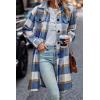 imagePRETTYGARDEN Womens Plaid Shacket Jacket Fall Fashion 2026 Long Sleeve Button Up Flannel Shirt Winter Clothing Woolen CoatsPlaid Blue White