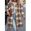 imagePRETTYGARDEN Womens Plaid Shacket Jacket Fall Fashion 2026 Long Sleeve Button Up Flannel Shirt Winter Clothing Woolen CoatsPlaid Brown