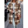 imagePRETTYGARDEN Womens Plaid Shacket Jacket Fall Fashion 2026 Long Sleeve Button Up Flannel Shirt Winter Clothing Woolen CoatsPlaid Brown