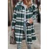 imagePRETTYGARDEN Womens Plaid Shacket Jacket Fall Fashion 2026 Long Sleeve Button Up Flannel Shirt Winter Clothing Woolen CoatsPlaid Dark Green