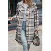 imagePRETTYGARDEN Womens Plaid Shacket Jacket Fall Fashion 2026 Long Sleeve Button Up Flannel Shirt Winter Clothing Woolen CoatsPlaid Grey