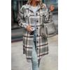 imagePRETTYGARDEN Womens Plaid Shacket Jacket Fall Fashion 2026 Long Sleeve Button Up Flannel Shirt Winter Clothing Woolen CoatsPlaid Grey